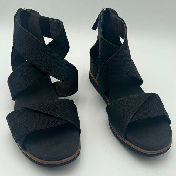 DR SCHOLLS | Women's 7.5 Black Snake 1" Platform Golden Hour Wedge Heeled Sandal - Picture 2 of 8